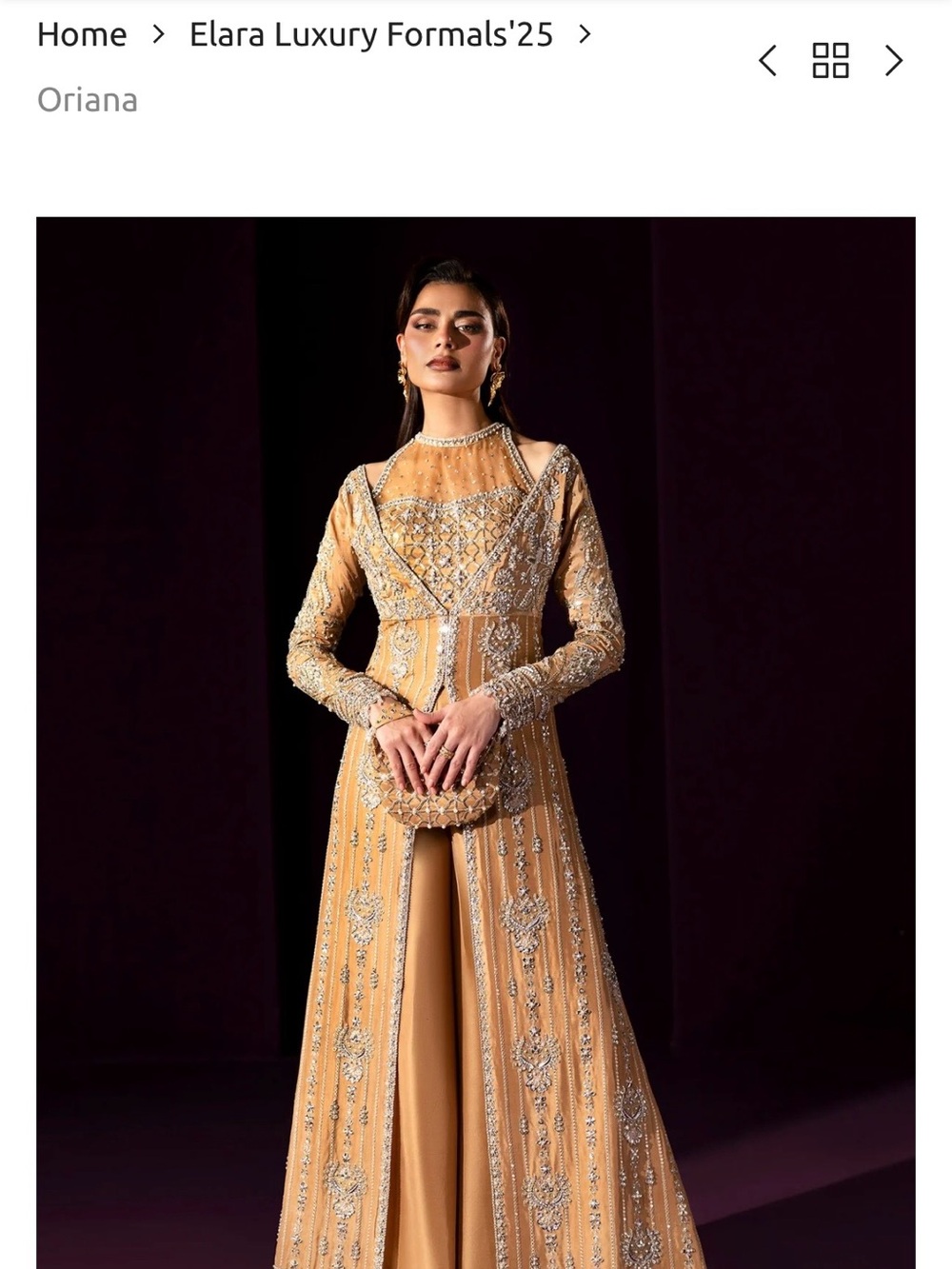 LARA Gold-Tan Embellished Long Sleeve Formal Gown
small to medium 
Brand new